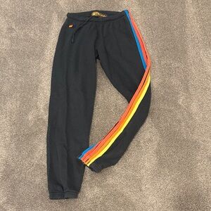 Aviator Nation Black Joggers with Rainbow Stripes